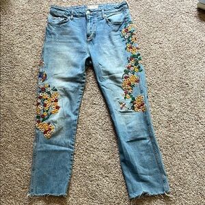 Free People Jeans with Floral & Bird Embroidery size 29